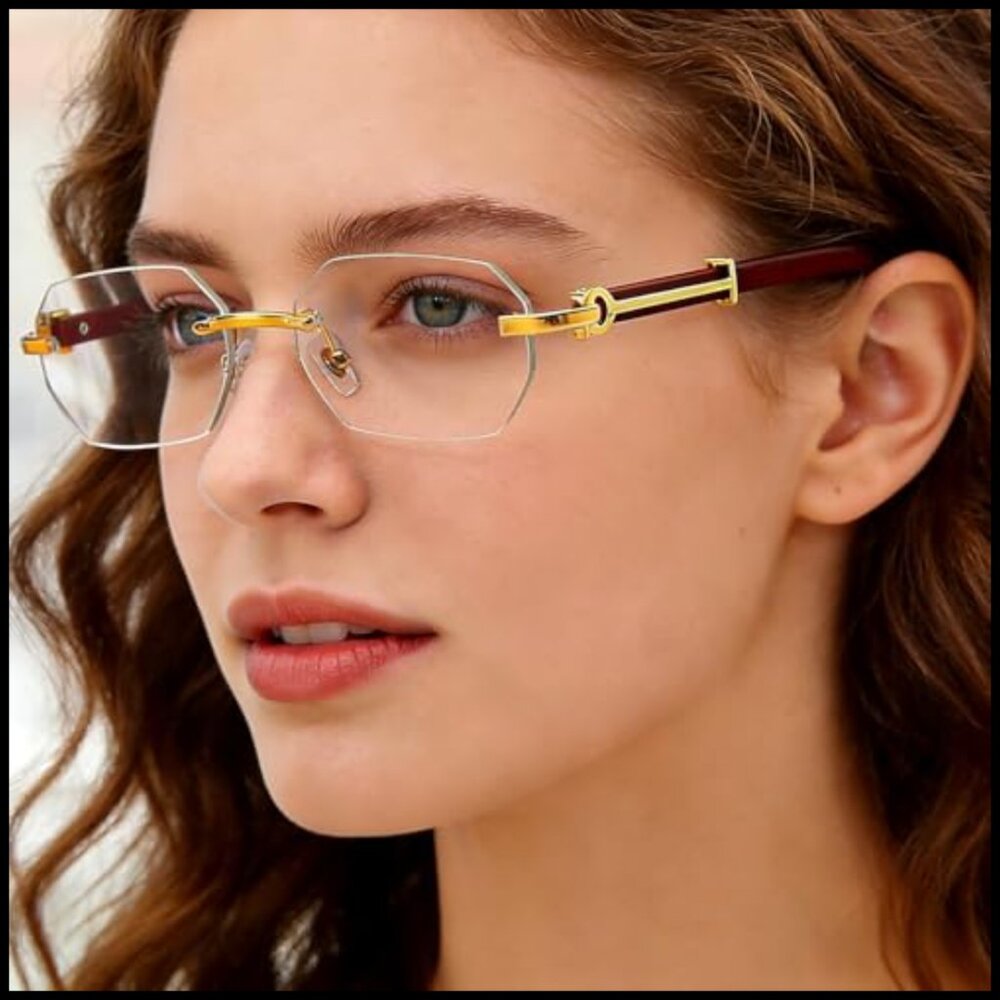 Retro Rimless Rectangle Sunglasses Frameless Mini… - image 4